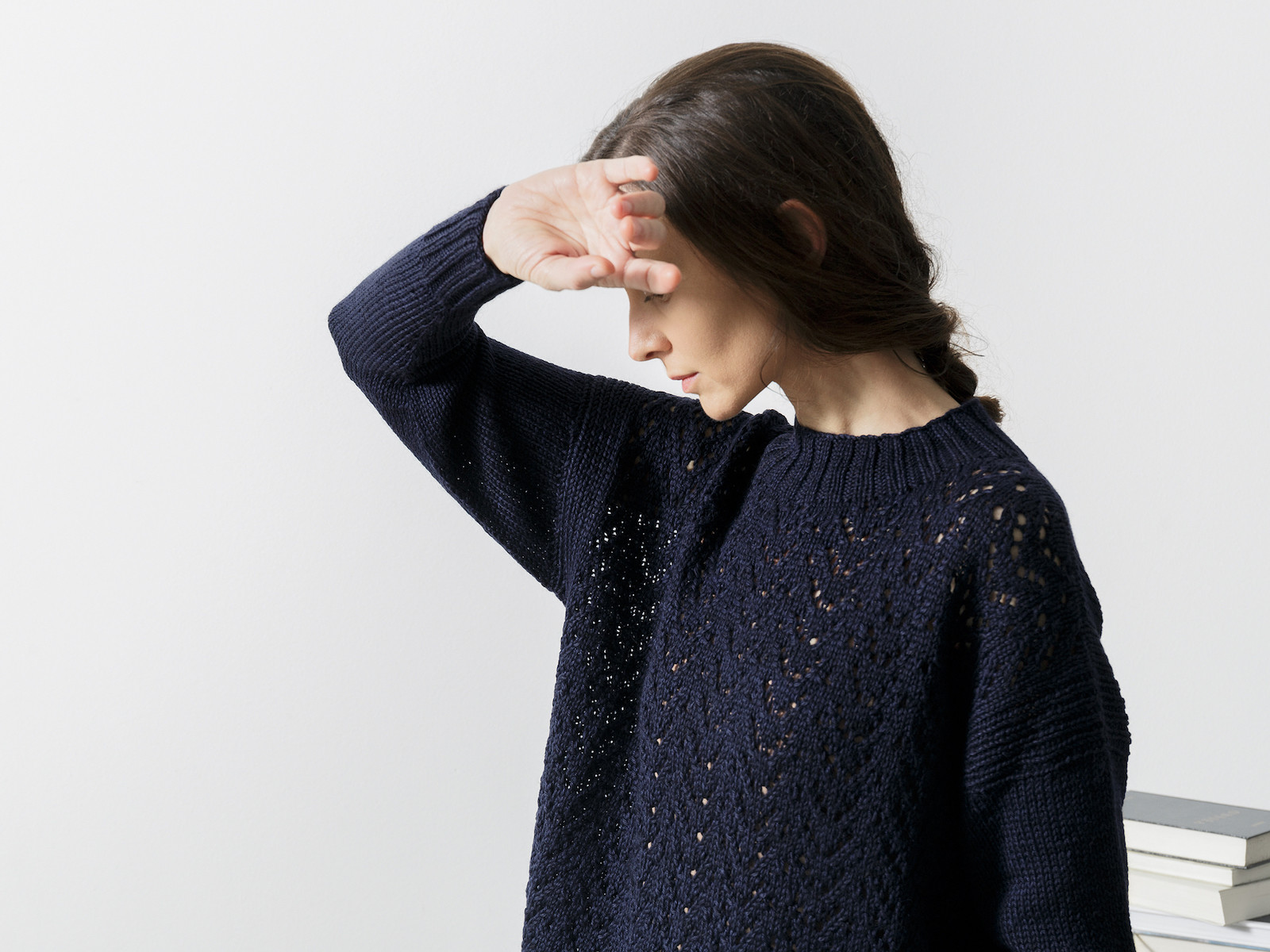 Cropped lacy knit sweater Image