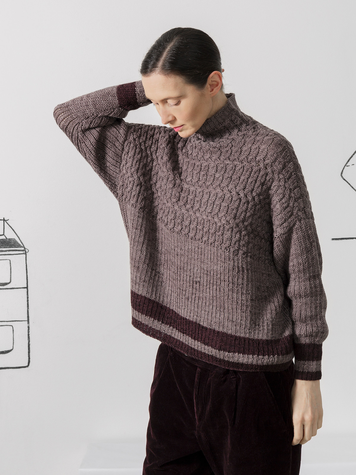Funnel braided sweater
