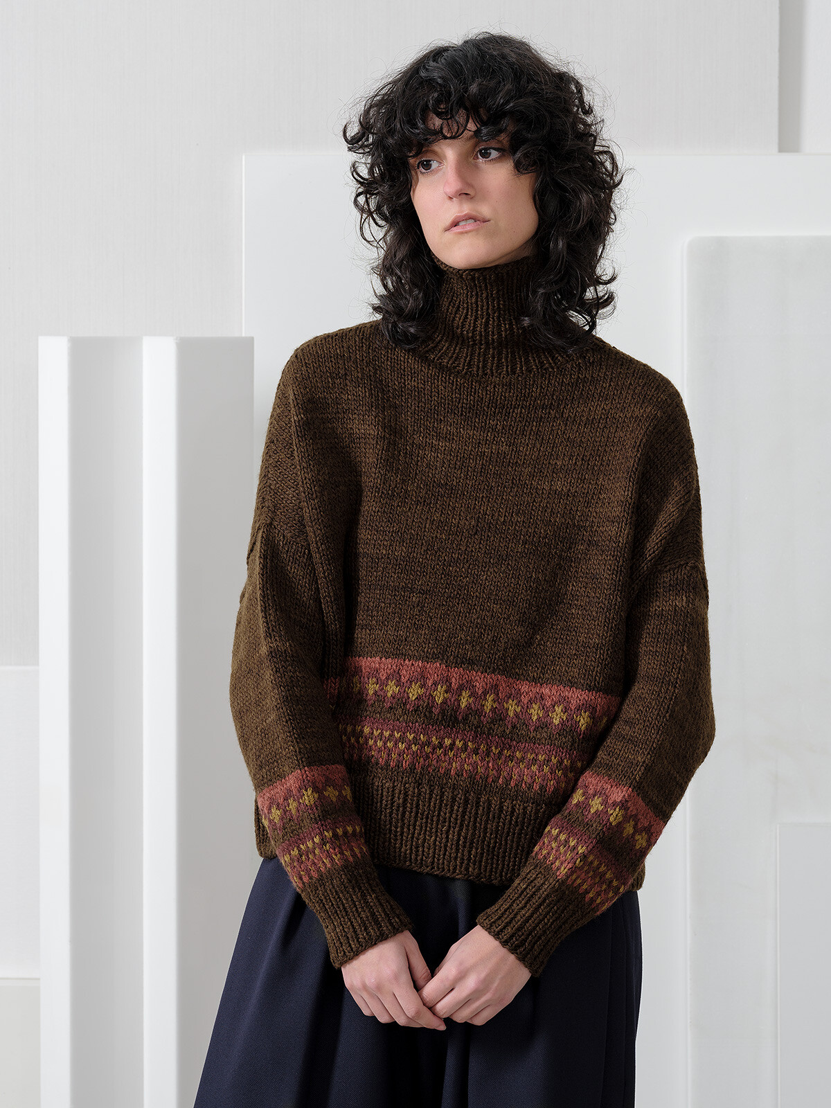 Funnel jacquard sweater Image