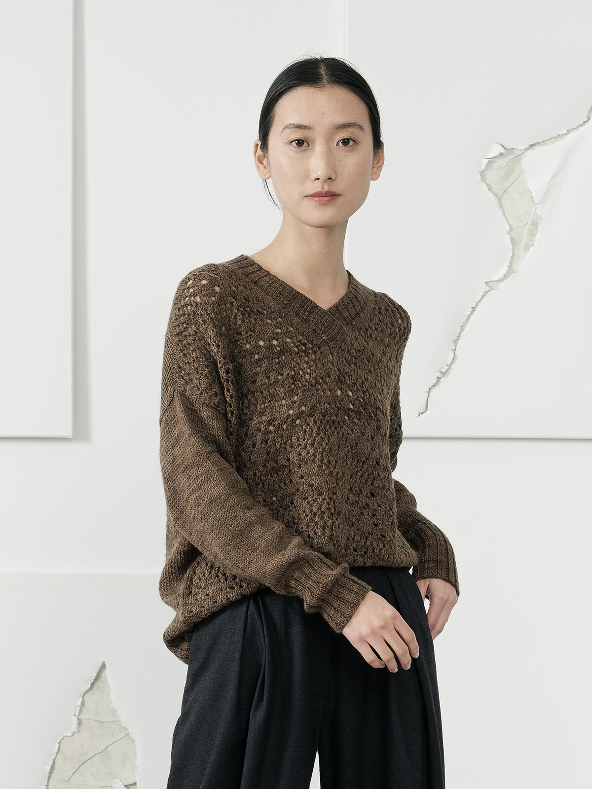 V-neck lacy sweater Image V-neck lacy sweater Image