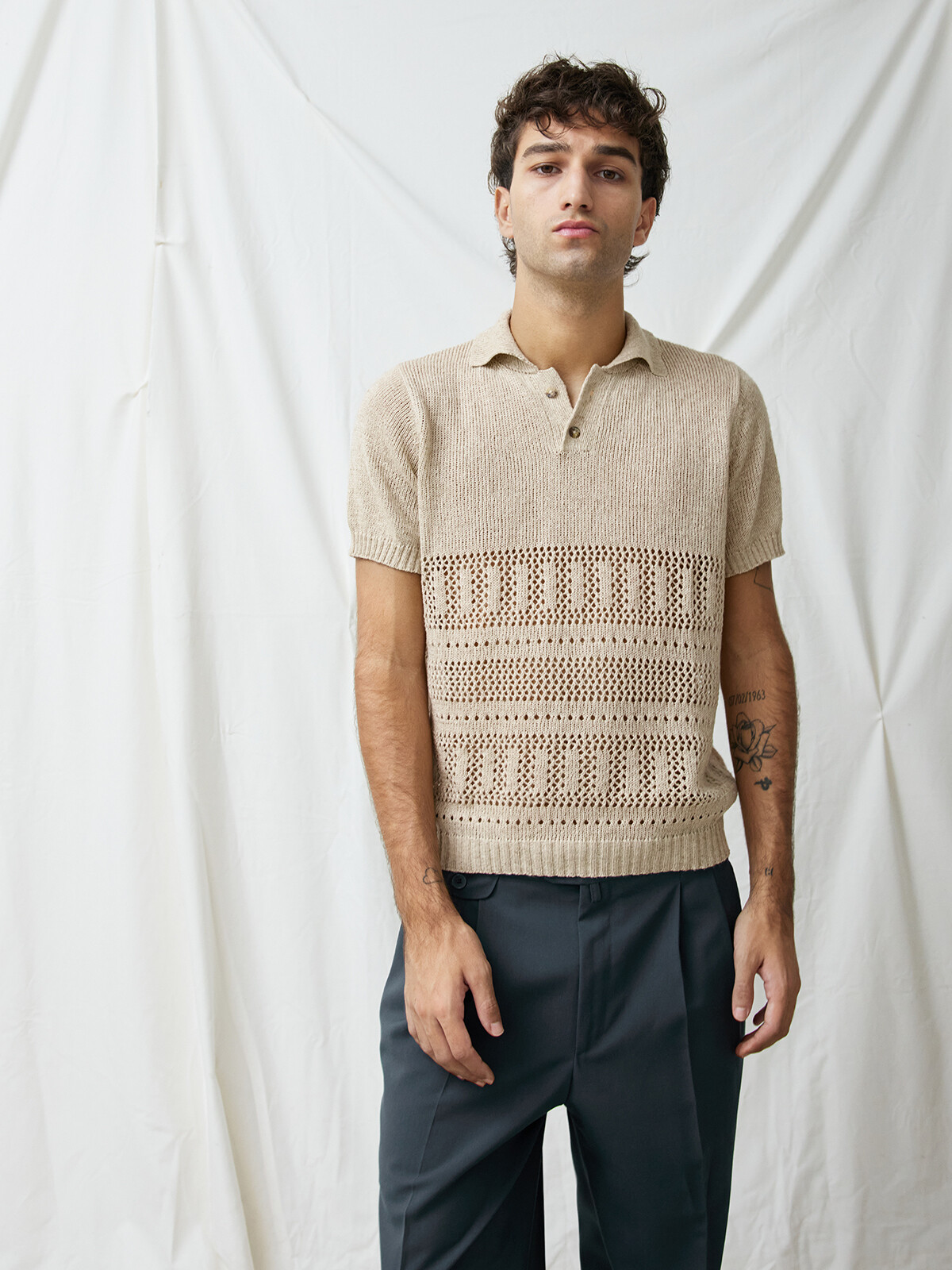 Lace linen polo Image Lace linen polo Image