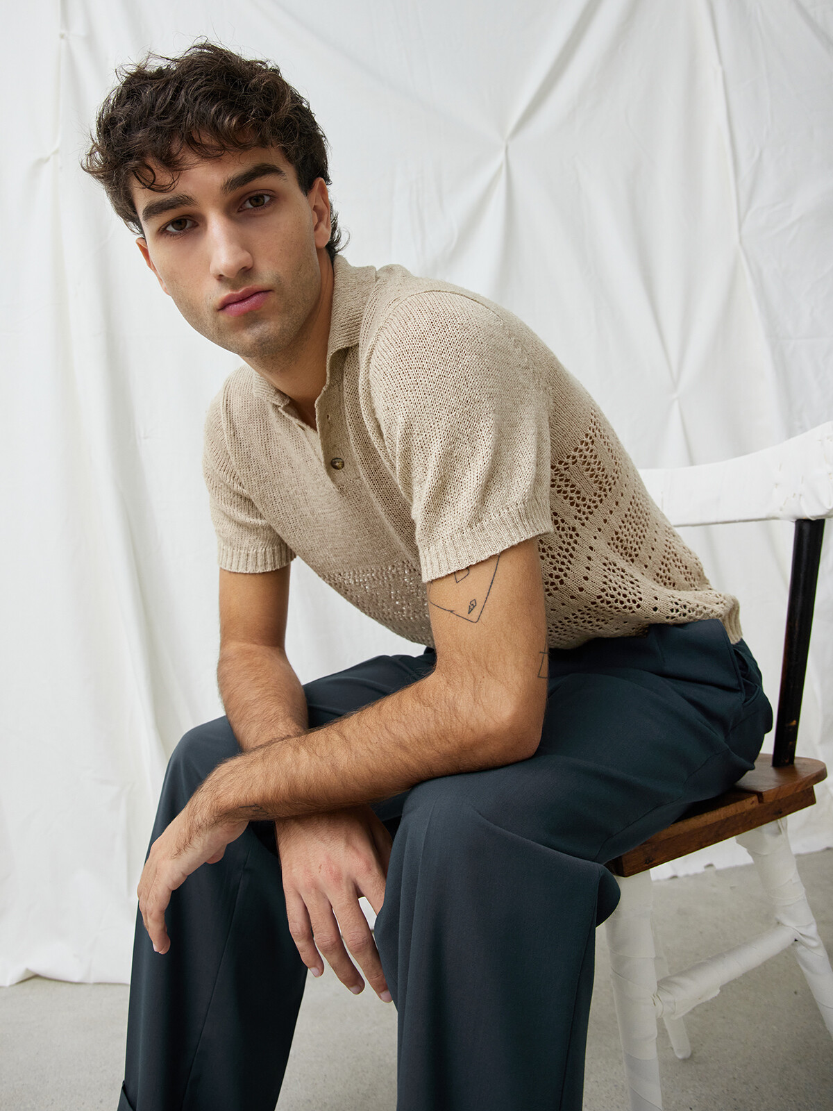 Lace linen polo Image Lace linen polo Image