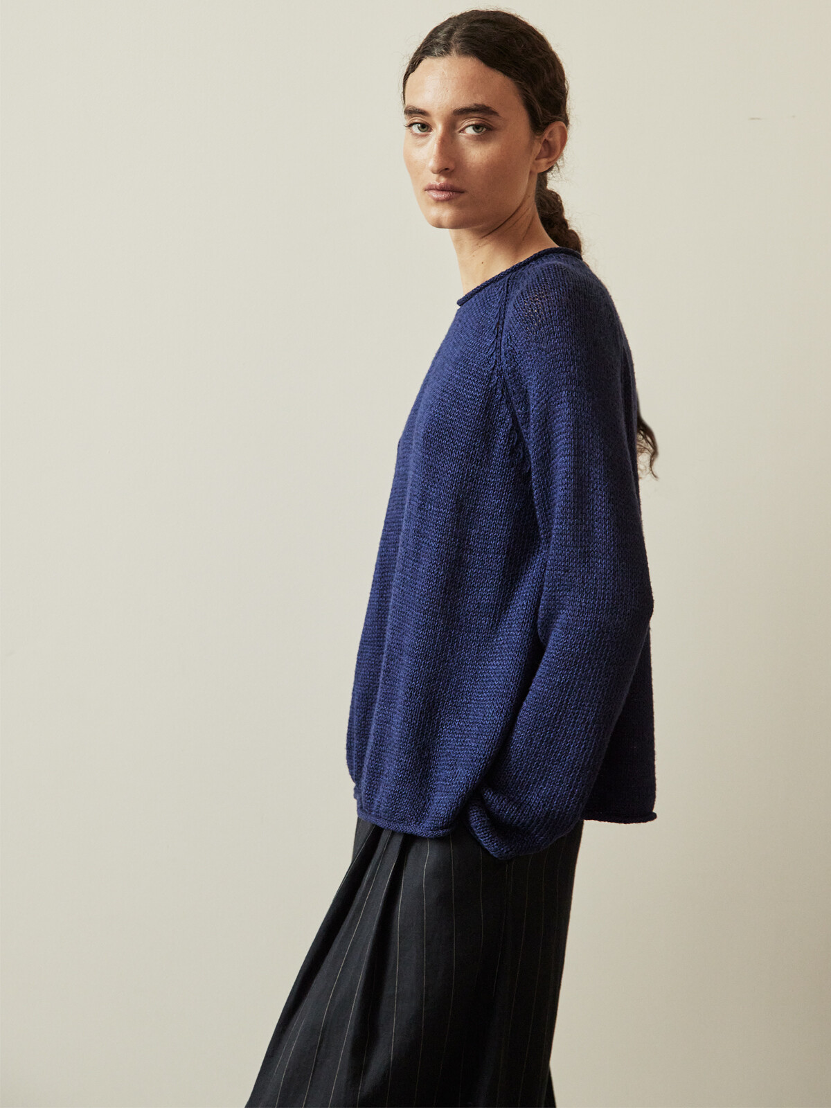 Roll-edge sweater