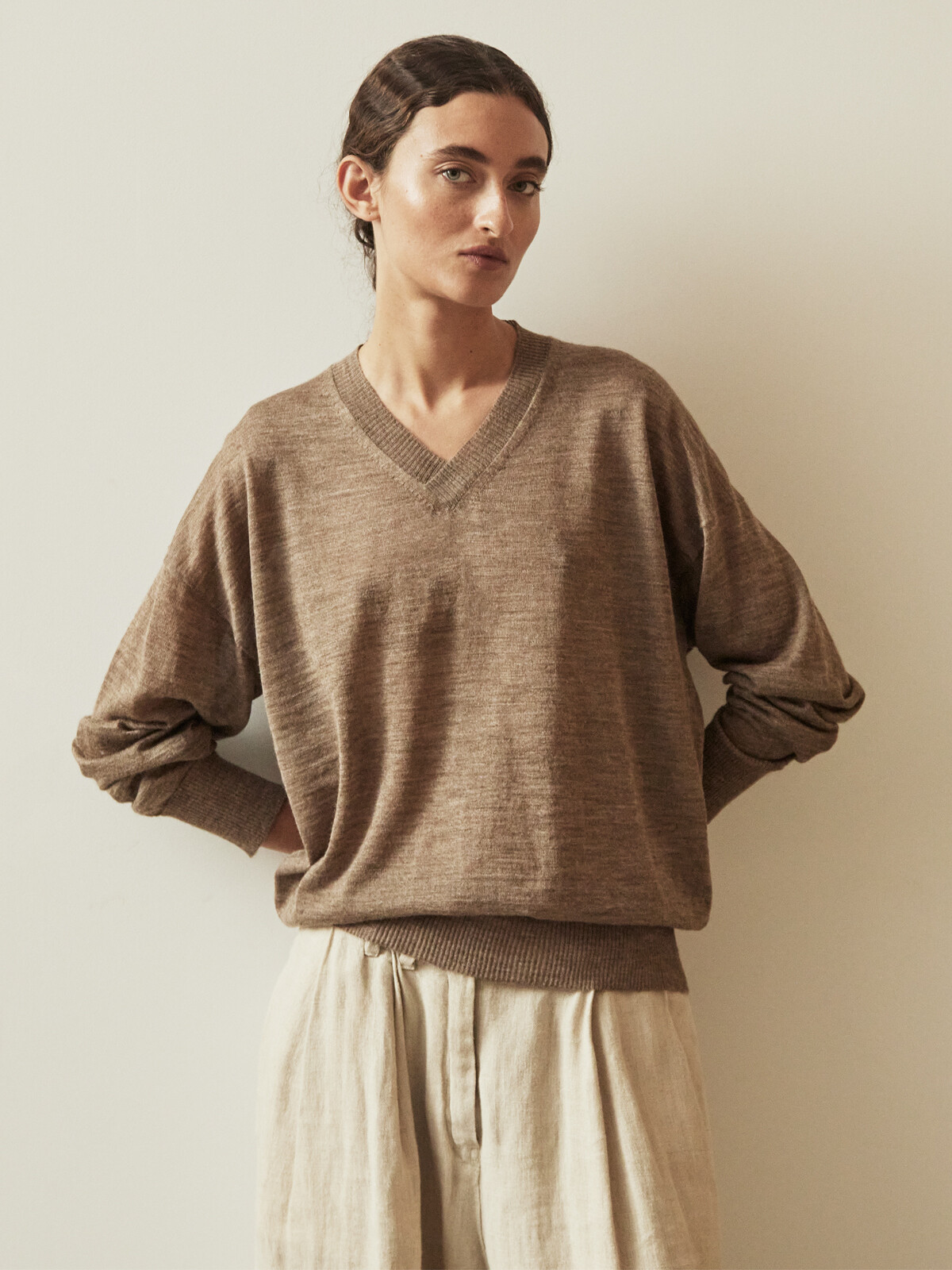 Sheer v-neck sweater