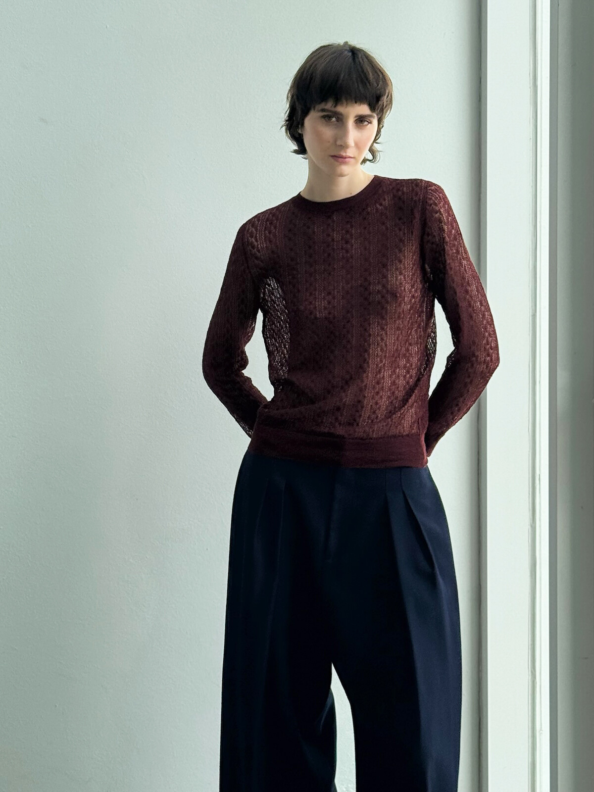 Crew-neck lacy sweater Image