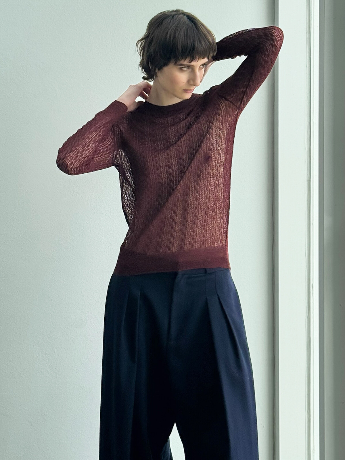 Crew-neck lacy sweater Image