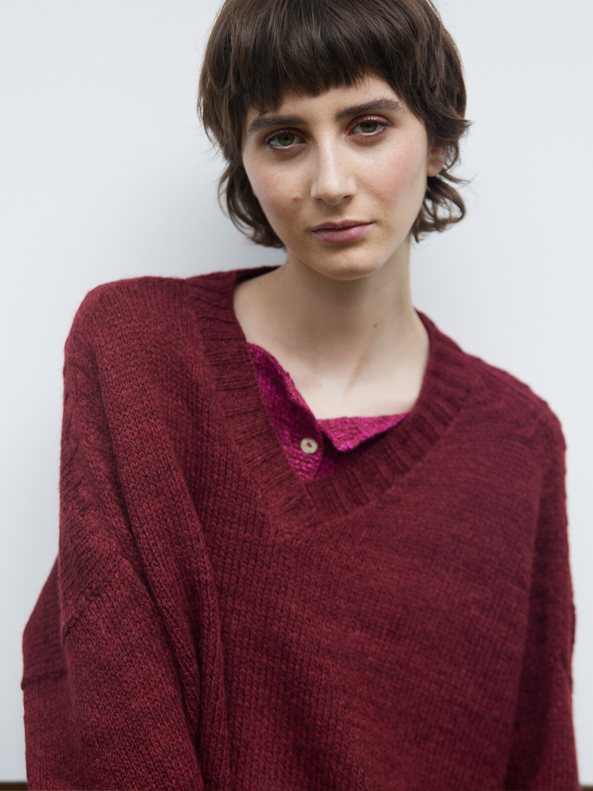 V-neck henley sweater
