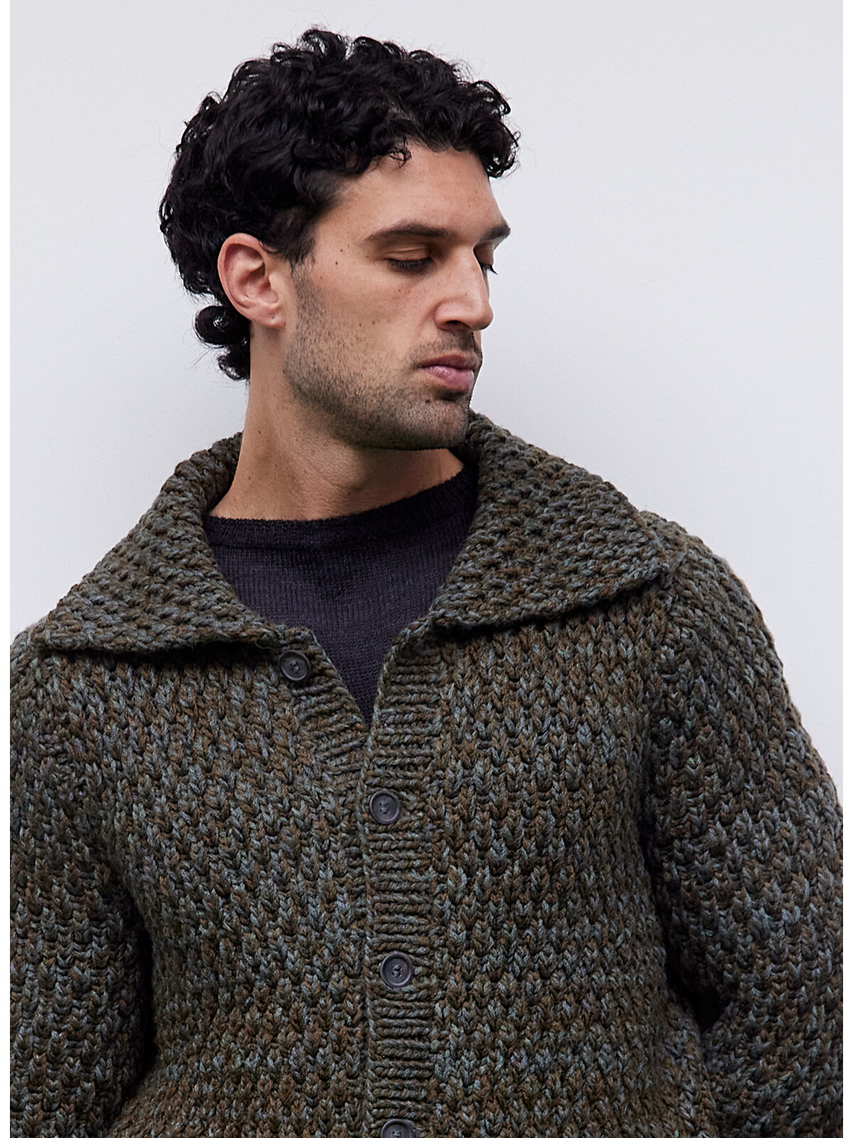 Collar fisherman cardigan