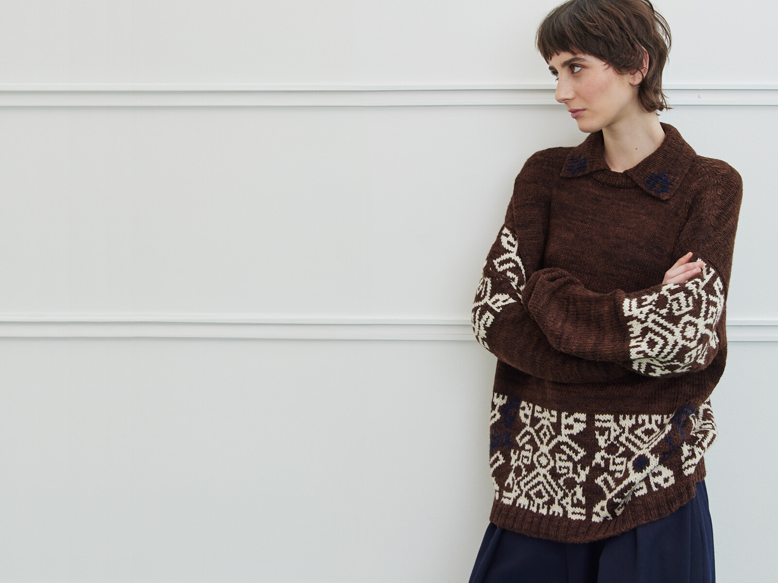 Collar jacquard sweater Image