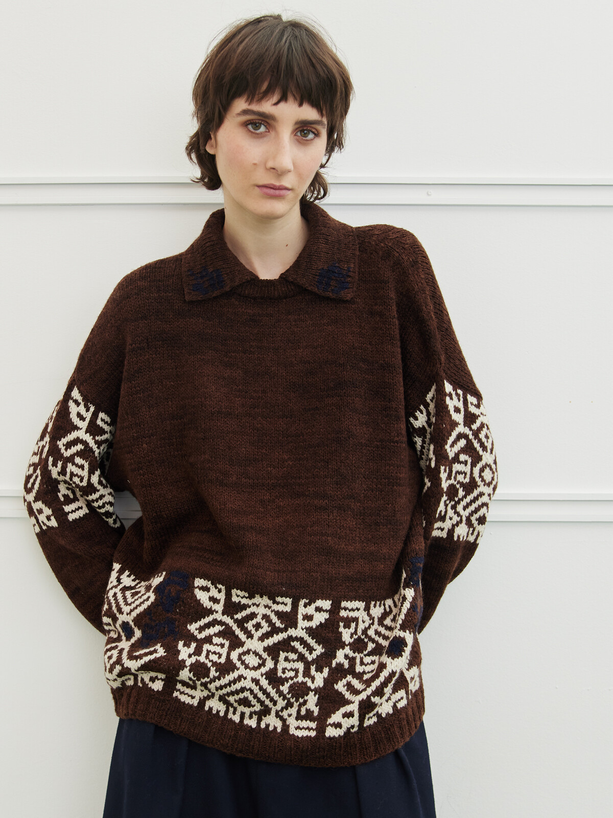 Collar jacquard sweater Image