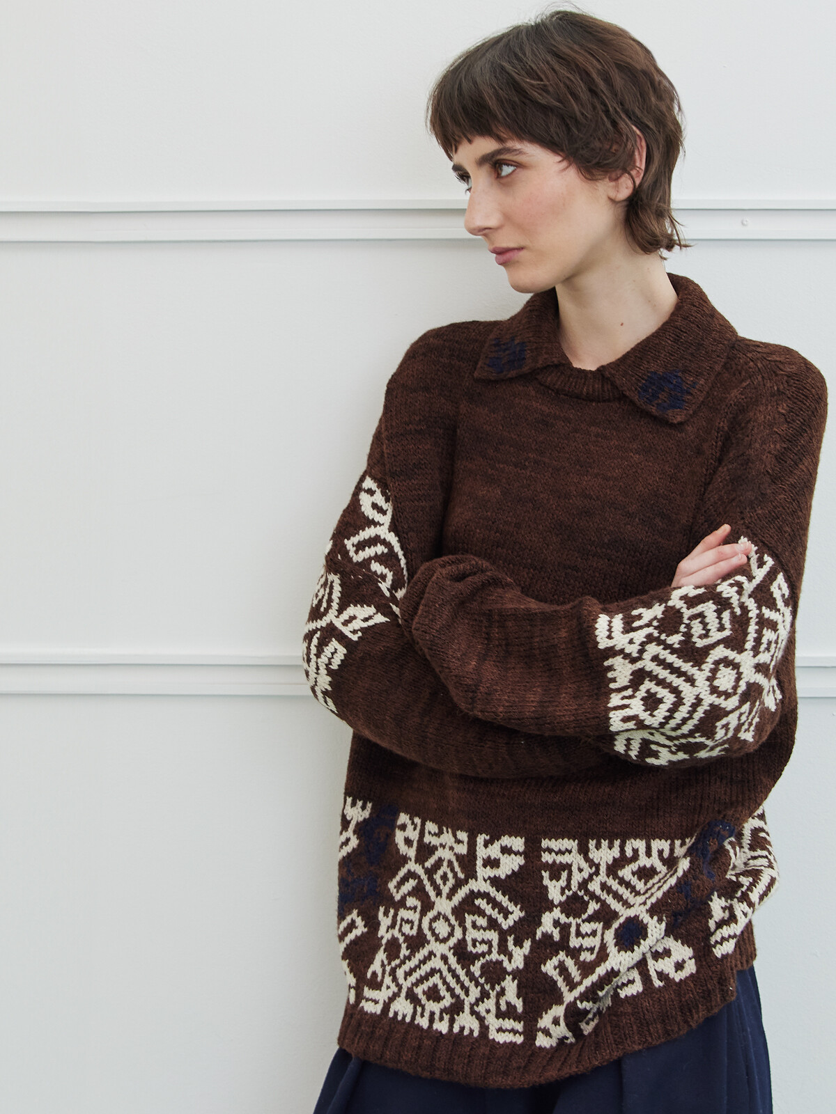 Collar jacquard sweater